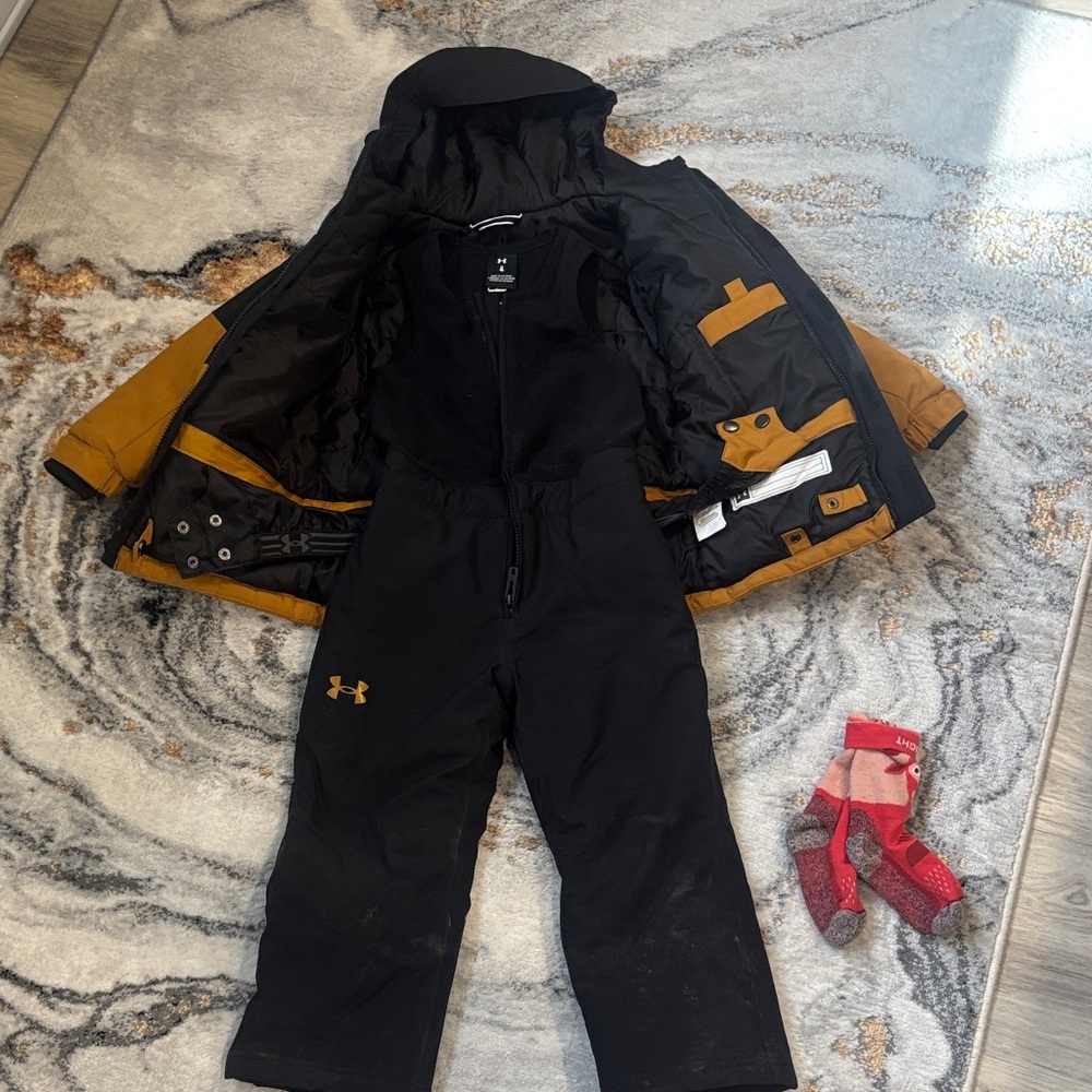 Under Armour Black Snow Bib with Mustard Hooded Jacket